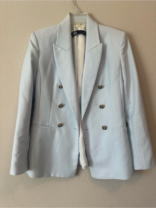 Zara Jackets & Blazers - ZARA Women Double-Breasted Light Blue Blazer